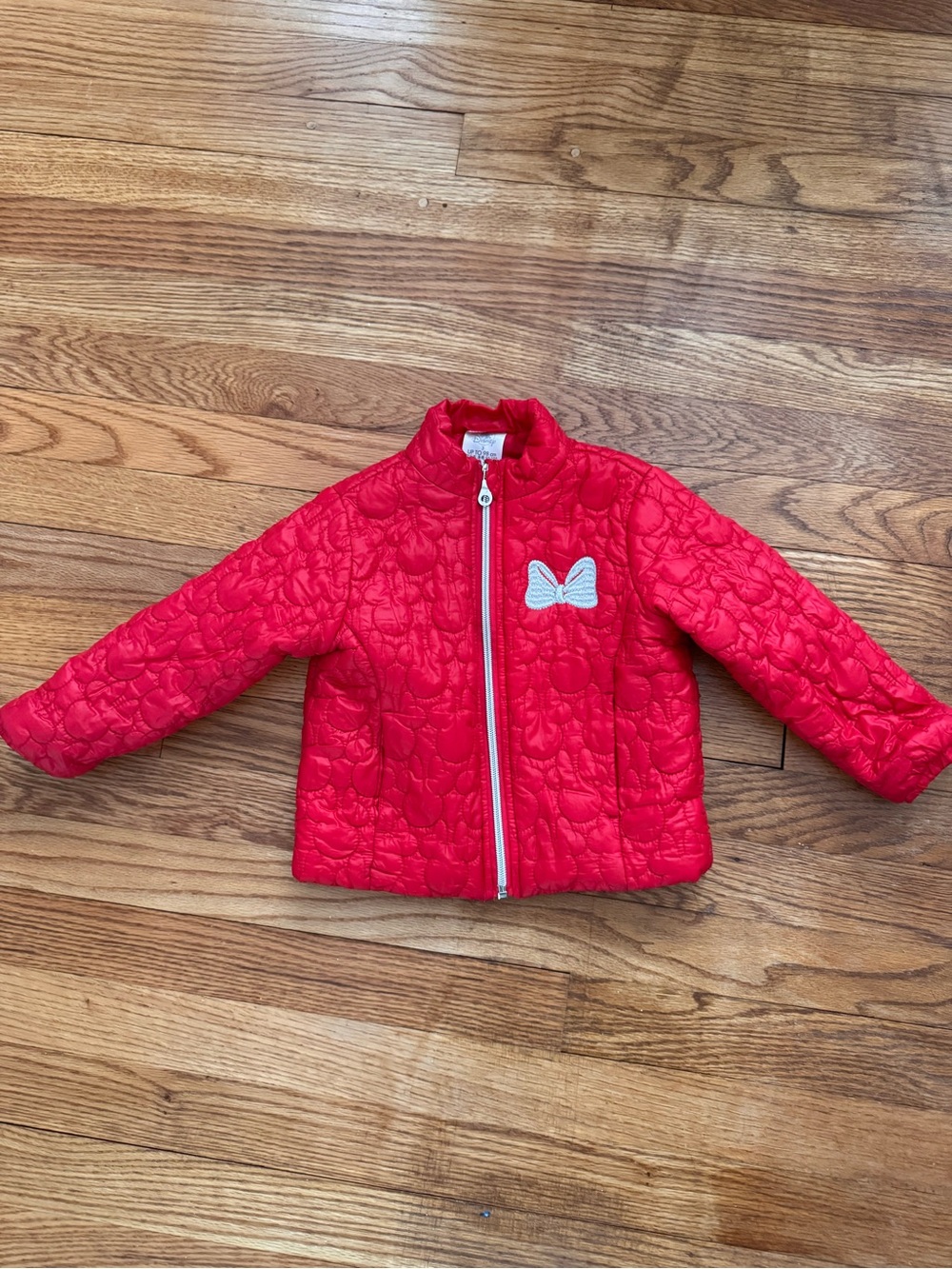 Disney Bright Red Quilted Puffer Jacket with Bow Patch